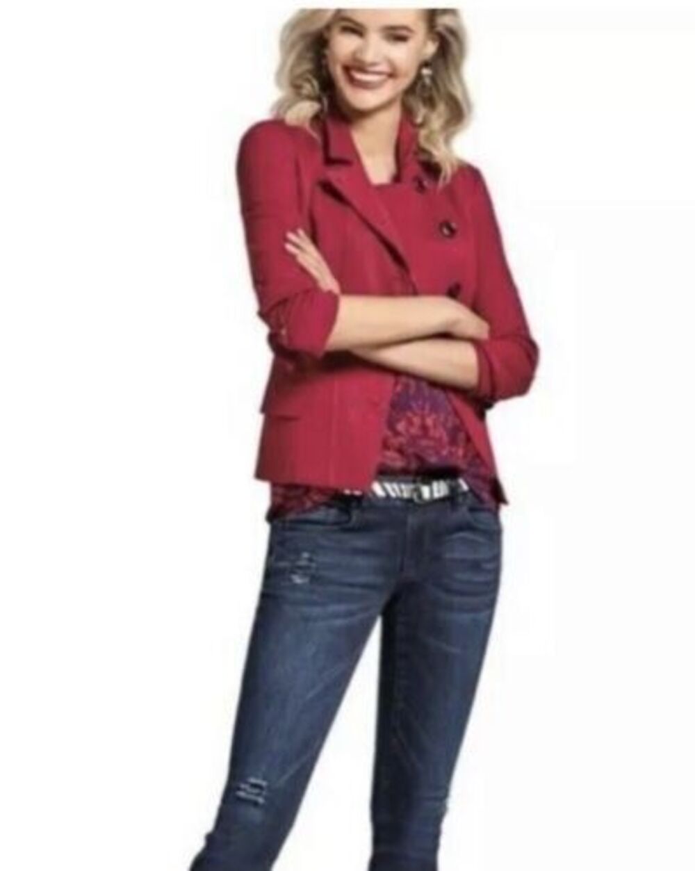 Cabi Style #3175 Rhubarb Red Outing Jacket Size 4 & Matching Blouse Tank Top EUC